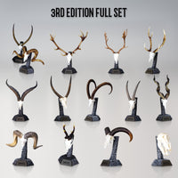 Skullies 3rd Edition Full Set: all fourteen Skullies on their Display Pedestals