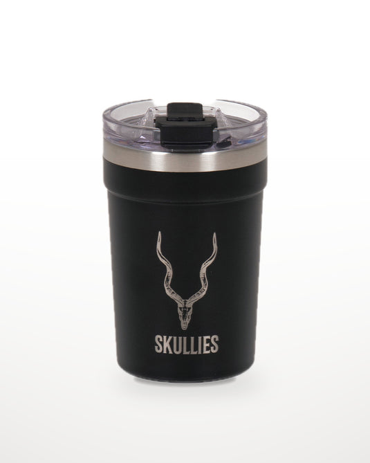 Black Skullies Coffee Cup with engraved Kudu logo