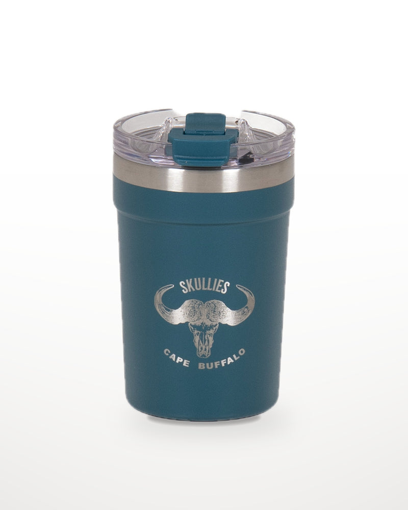 Load image into Gallery viewer, Green Skullies Coffee Cup with engraved Cape Buffalo logo
