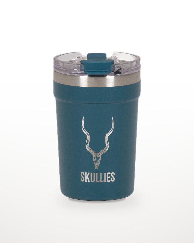 Load image into Gallery viewer, Green Skullies Coffee Cup with engraved Kudu logo
