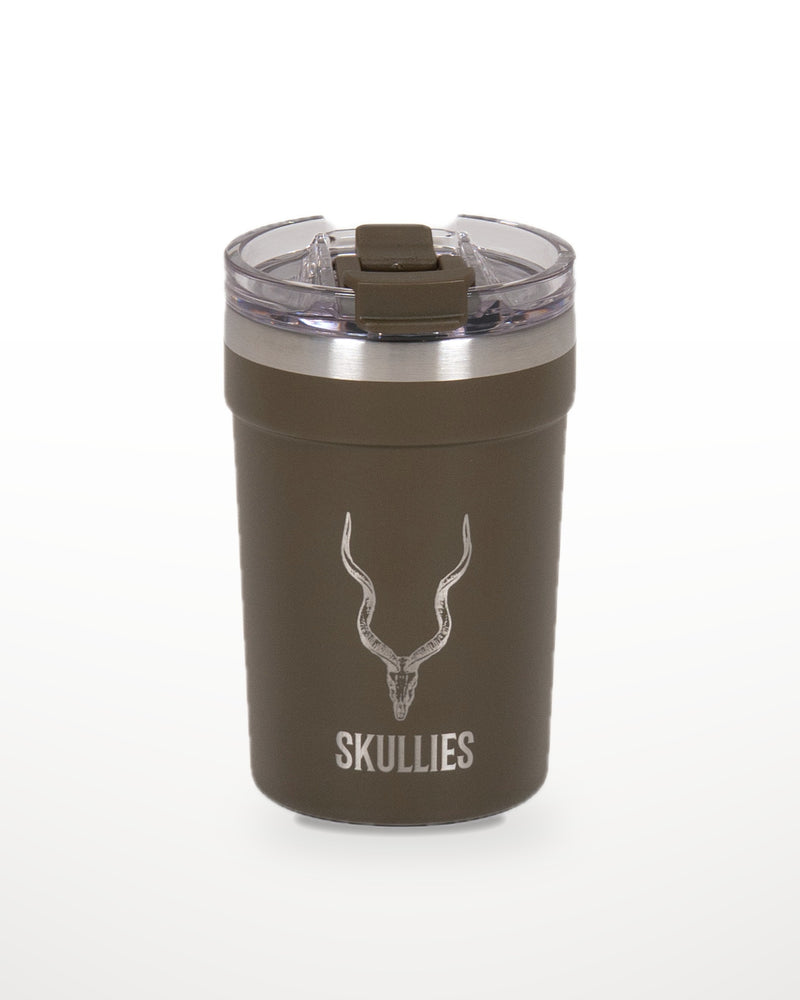 Load image into Gallery viewer, Khaki Skullies Coffee Cup with engraved Kudu logo
