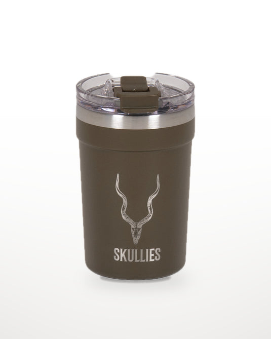 Khaki Skullies Coffee Cup with engraved Kudu logo